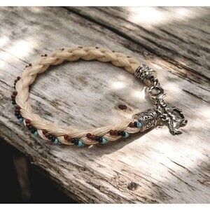 Vintage Austin Accent Woven  Southwestern Blond Horse Hair Beaded Bracelet